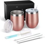 Joymaking 12oz Reusable Coffee Cup, 2 Pack Double Walled -Insulated Travel Mug Vacuum Stainless Steel Wine Tumbler with Spill Proof Lid, Great for Coffee, Tea, Milk and Wine (Rose Gold)