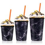 Iced Coffee Cup Sleeve for Large Sized Cups, Reusable Neoprene Iced Coffee Cup Holder for Hot Cold Drinks, Compatible with Starbucks, Dunkin Donuts, and More (Black Marble)