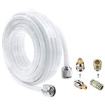 Coaxial Cable 50ft for Cell Phone Signal Booster, 4D-FB N-N Cell Phone Booster Coax Cable OD6.5 N Male Ends w/ Adapters 50ohm Extension Signal Booster Cable Cord Wire High Speed 4G LTE 5G White