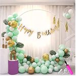 HK balloons Mint Green Golden Foil Balloons Birthday Decoration Kit Combo With Birthday Banner, Balloon Arch Strip, Glue Dot, Balloon Pump For Birthday Decorations - 62 Pieces