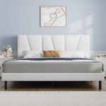 Full Bed Frame,Molblly Bed Upholstered Platform with Headboard and Strong Wooden Slats,Strong Weight Capacity,Non-Slip and Noise-Free,No Box Spring Needed,Easy Assembly,White Full Bed