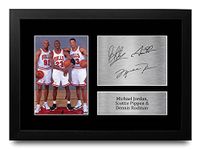 HWC Trading FR A4 Michael Jordan Dennis Rodman and Scottie Pippen Chicago Bulls Gifts Printed Signed Autograph Picture for Basketball Memorabilia Fans - A4 Framed