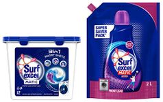 Surf Excel 3 in 1 Smart Shots Unit Dose Liquid Detergent For Both Front Load & Top Load Washing Machines, 17 Units & Surf Excel Matic Front Load Liquid Detergent 2 L Refill