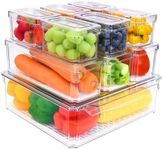 10Pcs Fridge Organiser Bins with Lids&Drain Tray-Vegetable & Fruit Storage Containers for Fridge Organisation-Stackable Food Storage Containers and Pantry Organisation for Kitchen,Countertops,Cabinets