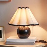 Brightech Blair LED Table Lamp - Small Modern Black Table Lamp with Marble Globe Base, Pleated Shade for Bedroom, Bedside, Side Table - Ambient Night Light with Soft White Light for Desk, Living Room