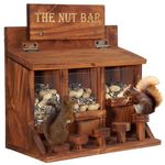 MIXUMON Squirrel Feeder Table The Nut Bar, Wooden Squirrel Picnic Table Feeder, Durable Squirrel Feeder Corn Cob with 3 Compartments, Stable Squirrels Stool Bar, 12.2 x 6.6 x 12.2 Inches