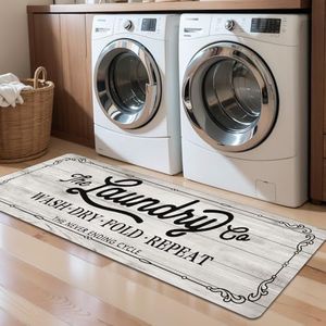 Pauwer Laundry Room Rug Runner 24"x60" Waterproof Rubber Laundry Mat Non Slip Kitchen Mats for Floor Washable Floor Mat Runner Rug for Farmhouse Mudroom Washroom Bathroom Decor