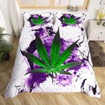 Marijuana Weed Bedding Set Women Men Cannabis Leaf Comforter Cover for Boys Girls Green Weed Purple Tie Dye Duvet Cover Breathable Chic Marble Bedspread Cover Quilt Cover Double Size