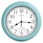 16 Inch Large Outdoor Clock - Waterproof Outside Wall Clocks with Thermometer for Patio Pool Garden Decor,Robin Egg Blue