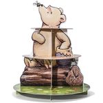 FRUOR Winnie Cupcake Stand, Classic Winnie Baby Shower Decoration, 3-Tier Cardboard Dessert Holder for Cake Display, Winnie Bear Birthday Party Supplies