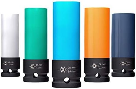 Juego de 5 vasos de impacto con protectores para llantas de aluminio 15mm, 17mm, 19mm, 21mm, 22mm para atornillador de impacto WIESEMANN 1893 I 80287