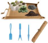 FEIQIAO Leather Potting Mat Repotting Mat, Brown 23.62inch * 11.81inch Portable Succulent Plant Mat, Watertight Thickened Foldable Gardening Mat, Potting Tray Plant Mats for Repotting