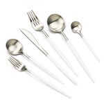 JASHII 18/10 White Handle Flatware Silver Silverware Set 304 Stainless Steel Flatware Cutlery Set| 6-Piece Adaline Royal Modern Satin Finish| Best Birthday Wedding Gift (White Handle Matte Silver)