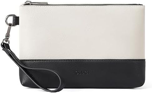 CLUCI Womens Wallet Large Capacity Leather Wristlet Clutch Zipper Purse Slim Ladies Travel Credit Card Holder Phone Organizer Off White with Black