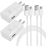 Adaptive Fast Charging Wall Charger Block with 5-Feet Micro USB Cable Kit Set Compatible with Samsung Galaxy S7/S7 Edge/S6/S6 Edge/S4/S3/A6/J7/J3/Note 5/Note 4/3/LG G4/G3/Android Phone (2 Pack, White)