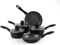 Russell Hobbs RH02814EU7 Metallic Marble Cooking Pan Set - Non-Stick 5 Piece Kitchen Cookware, 20/24cm Frying Pans, 16/18/20cm Saucepans, Tempered Glass Lids with Steam Vents, Induction Hob Suitable