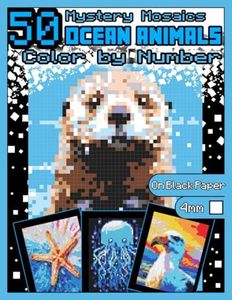 Mystery Mosaics Color by Number: 50 Ocean Animals: Pixel Art Coloring Book with Dazzling Hidden Ocean Animals, Color Quest on Black Paper, Extreme ... (Mystery Mosaics Color by Number Animals)
