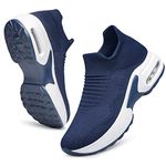 YHOON Womens Fitness Walking Running Shoes Breathable Lightweight Mesh Tennis Fashion Sneakers Navy Blue Size 9.5