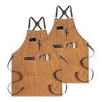 CONTAIL Chef Apron Adjustable Canvas Apron with Crossback and Large Pockets, Waterproof Kitchen Cooking Baking Bib (Brown)