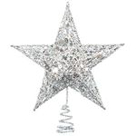 Cooraby Metal Christmas Tree Topper Glittered Hallow Wire Star Topper for Christmas Home Decoration (Silver, 6 Inches)