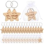 25 Sets Inspirational Wooden Keychains You're a Star Keep Shining Keychain Gift Wood Stars Student Incentive Gift Wooden Star Keyring and 25 Pcs Organza Gift Bags for School Leaver Teacher Pupil Gifts