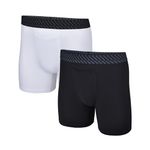 Tommy John Men’s Mid-Length Boxer Brief 6” Underwear - Cotton Basics Boxers with Supportive Contour Pouch, White/Black, L