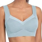 Ice Silk Running Sports Bras for Women Supportive Seamless Tank Gym Push Up Longline for Large Bust Workout Wireless, Light Blue, Large