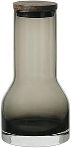 blomus -LUNGO- Wasserkaraffe, mundgeblasenes, farbiges Glas, Deckel aus Eiche, 650ml, Farbe Smoke (64171)