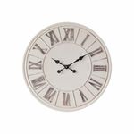 PILIHOME Farmhouse Ivory White Wall Clock - 24 inch, Large Rustic Living Room Decorative Wall Clock | Meatl Frame | Roman Numeral | Silent Non Ticking