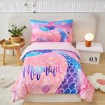 STYHO Mermaid Duvet Cover Set Single Kids Cartoon Mermaid Tail Print Bedding Set for Teens Junior Soft Reversible Pink Girls Bedding Set with Pillowcase(Pink, Single)