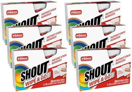 Shout Wipe & Go Instant Stain Remover Wipes, No Wash Required, Safe on Colorfast Washables, Travel & Baby Diaper Bag Essentials, Removes Grass, Coffee, Makeup & More, 12 Wipes (Pack of 6)