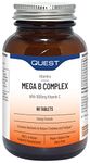 Quest Mega Vitamin B Complex Tablets. High Strength Vitamin B1-B2-B3-B6-B12, Biotin & C Supports Energy Production, Stress Response, Immune System & Brain Function. 2 Month Supply. (60 Capsules)