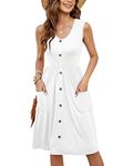 MOLERANI Women Summer Dresses Sleeveless Casual Loose Swing Button Down Dress with Pockets,White,XL