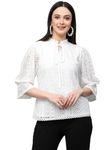 Style Quotient Women White Self Design Lace Regular Smart Casual Tops