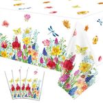 4 Pack Summer Floral Plastic Tablecloth Watercolor Wild Flowers Table Cover Spring Disposable Plastic Tablecloth Picnic Table Cloth Flower Party Decorations Flower Theme Birthday Decor 86 x 51 Inch