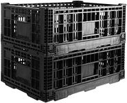 QTJH Collapsible Storage Bin Containe，52 Liter Transferheavy duty plastic storage box,milk crates heavy duty Transit storage of various items black (2)