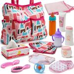 14 Pack Baby Doll Accessories, Baby Doll Feeding and Caring Set includes Diaper Bag, Doll Diapers, Magic Bottle, Changing Mat for Girl Toddler Kid, Babies Pretend Play Set for Birthday Gift Christmas