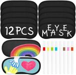 12 PCS Black Mask Sleepover Party Supplies, Slumber Party Favors for Girls Pajama Party Decorations Sleep Soft Shade Blindfold Eye Covering, Color The Bulk Game Stuff with 8 PCS Marker Pens