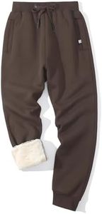 Flygo Men's Fleece Pants Winter Warm Joggers Pants Active Sherpa Lined Sweatpants(Rib Bottom Brown-L)