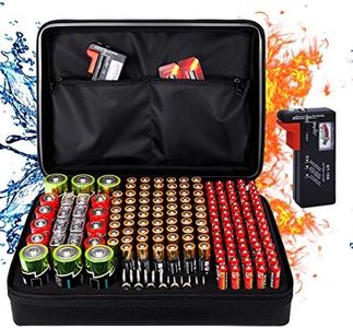 DocSafe Fireproof Battery Organizer Storage Box,Fireproof Waterproof Carrying Case Bag Holder,Safe Storage Holds 200+ Batteries AA AAA C D 9V, with Battery Tester BT-168 (Not Includes Batteries)