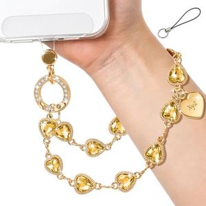 XYZ Heart Phone Charm Wrist Strap,Sparkle Phone Chain Wristlet,Gold
