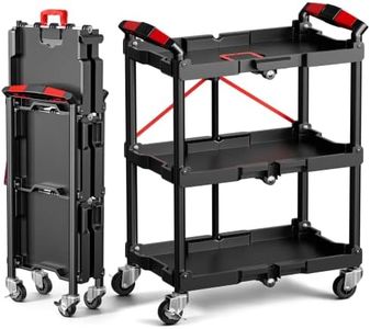 Rolling Cart, 3-Tier Utility Cart, 25 x 16 in Foldable Tool Cart, 300 lb