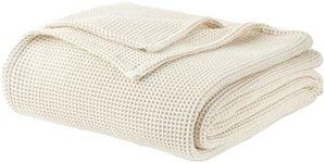 100% Organic Cotton Blanket - Soft Breathable Cotton Waffle Blanket Queen and Full Size for All Seasons - Cozy Warm Lightweight 320GSM Bedroom and Couch Throw - Fairtrade Certified (90x90, Natural)