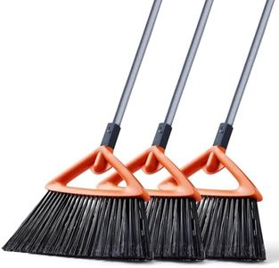 CLEANHOME 3 Pack Heavy Duty Outdoor Broom with Long Handle for Patio,Lobby,Garden,Kitchen,Deck,Yard,Sweeping -Commercial Grade Angle Broom with Stiff Bristles and Sponge Handle