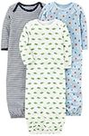 Simple Joys by Carter's Baby Boys' 3-Pack Cotton Sleeper Gown, Blue/White, 0-3 Months