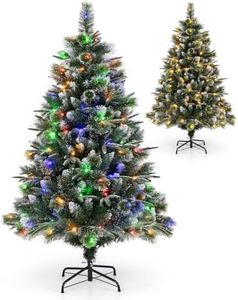 COSTWAY 5FT/6FT Pre-Lit Christmas Tree, Hinged Artificial Xmas Tree with 140/210 LED Lights, 476/856 Branch Tips and 9 Lighting Modes, Office Home Holiday Decoration Tree (5FT)