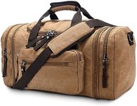 Fsiomo Canvas Duffel Bag for Travel Expandable Overnight Weekender Travel Bag for Men 50L(Brown)