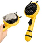 Flynovate Self-Cleaning Dog Comb & Cat Comb | PAIN-FREE Slicker Dog hair brush with One-Click Easy Cleaning | Dog Brush & Cat Brush for Effortless Grooming with Bee Design