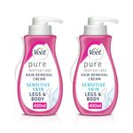 Veet Pure Hair Removal Cream Legs & Body Sensitive Skin 1 Spatula Long Lasting Smoothness Hydrates of Exfoliates Least Number Ingredients Packaging may vary (400ml (pack of 2))
