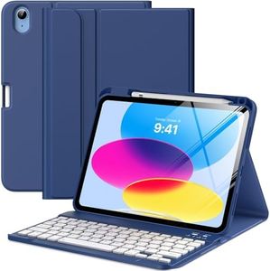 MoKo for iPad (A16) 11th Generation Case with Keyboard 11 inch 2025, iPad 10th Generation 10.9 inch Case with Pencil Holder, Multi-Angle Detachable Bluetooth Keyboard, Navy Blue